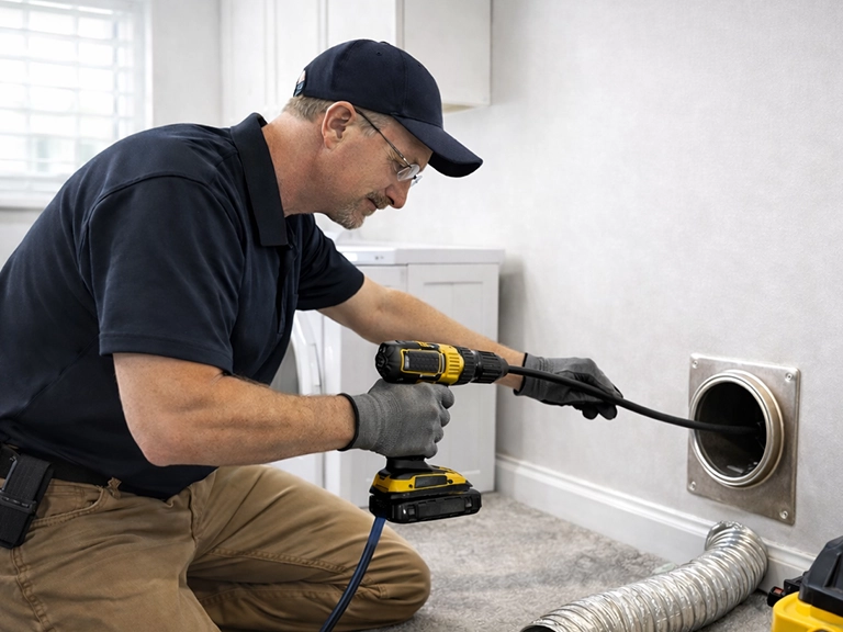 Worker cleaning vents